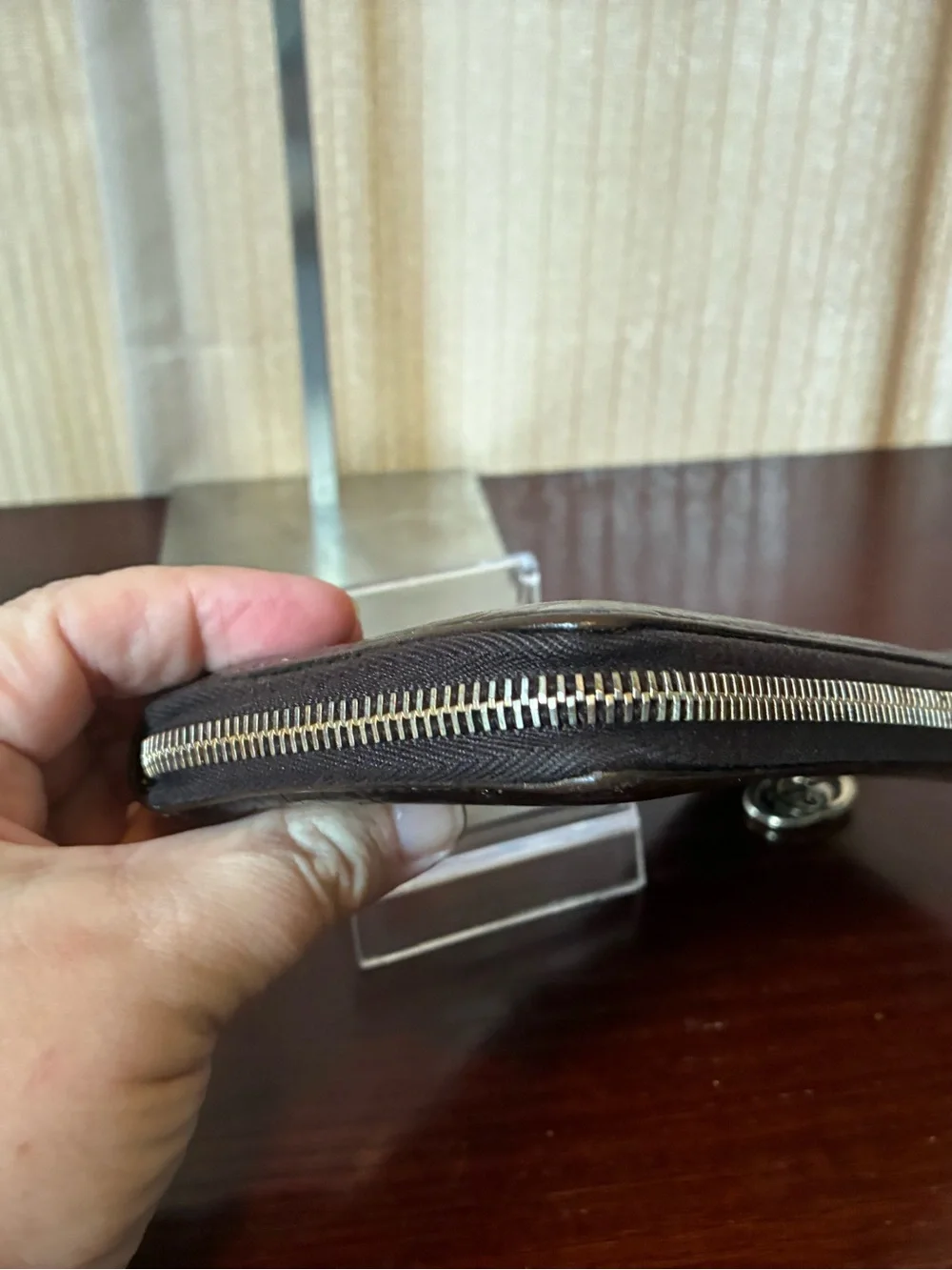 Gucci Brown Embossed GG Leather Zip Card & Key Holder